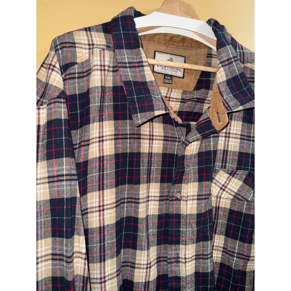 Legendary Whitetails Mens 5XL Plaid Flannel Long Sleeve‎ Corduroy Collar Shirt